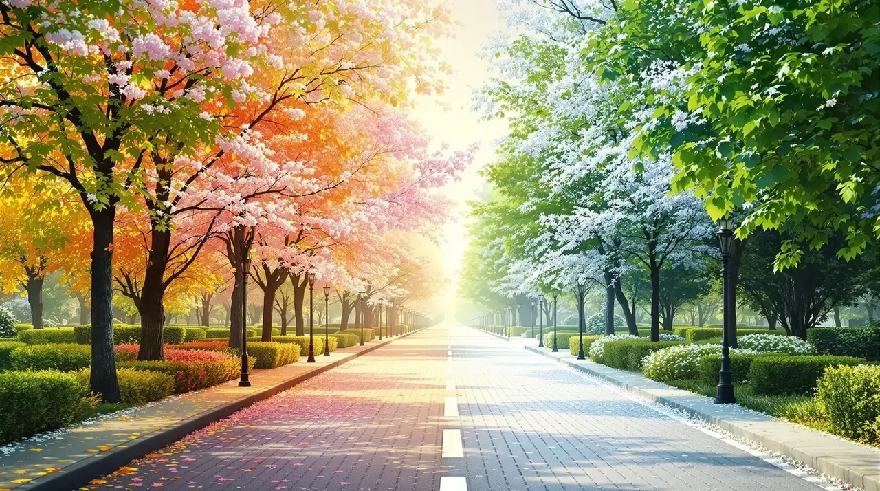 短剧《四季信笺》宽幅剧照:一镜四季交融的诗意风景